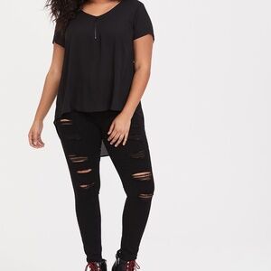 Torrid Georgette Zip Front Black Blouse